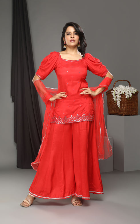 RED KALI PANT/KURTI SET